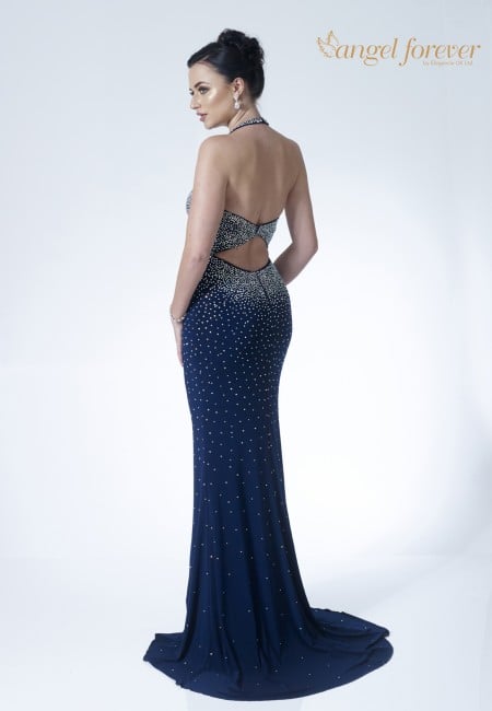 Angel Forever Navy Jersey Fitted Prom Dress / Evening Dress